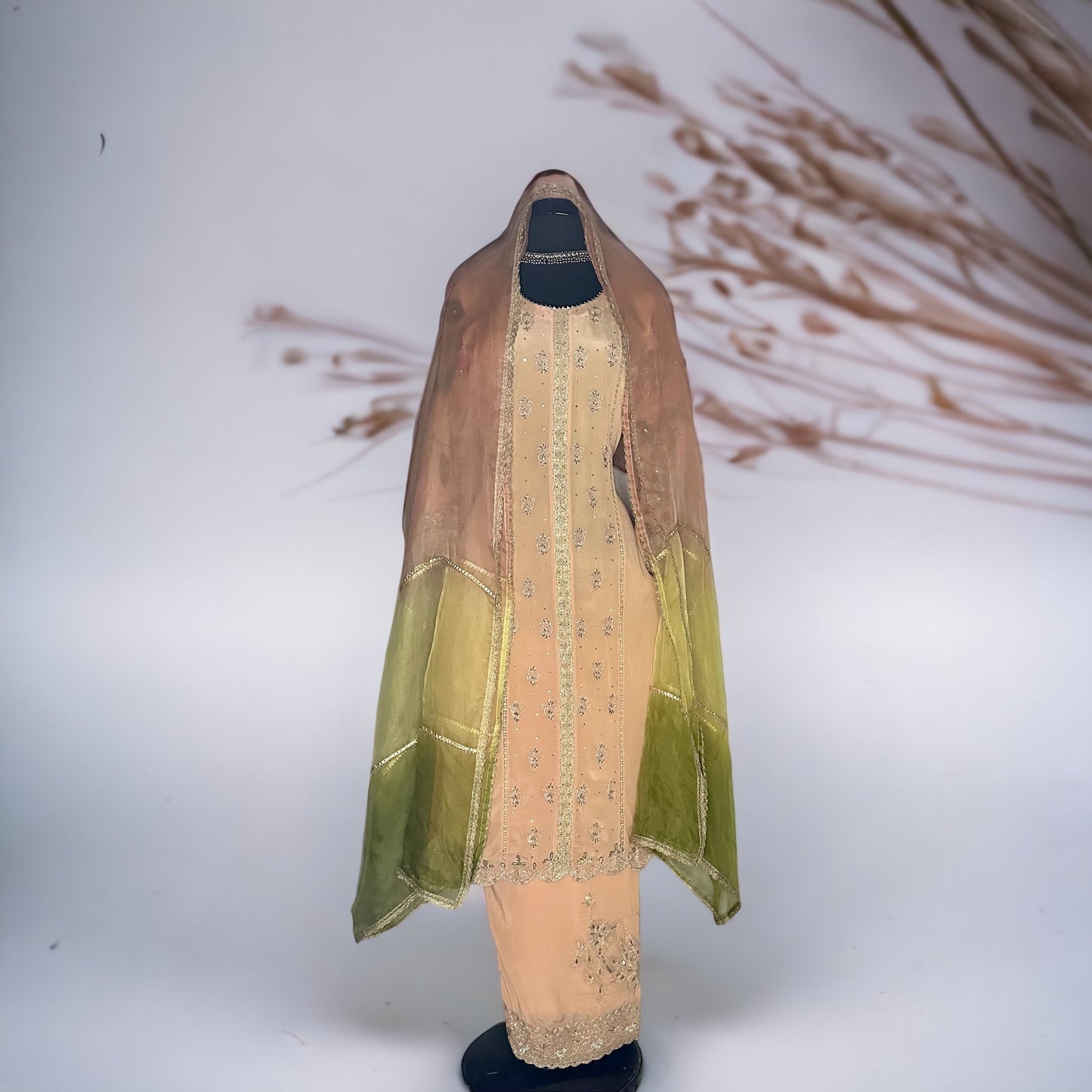 Pure Crepe Formal/Party wear Stitched Suit- Peach