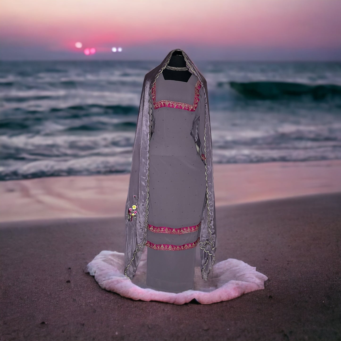 Mauve Georgette Semi formal/Party wear Stitched Suit