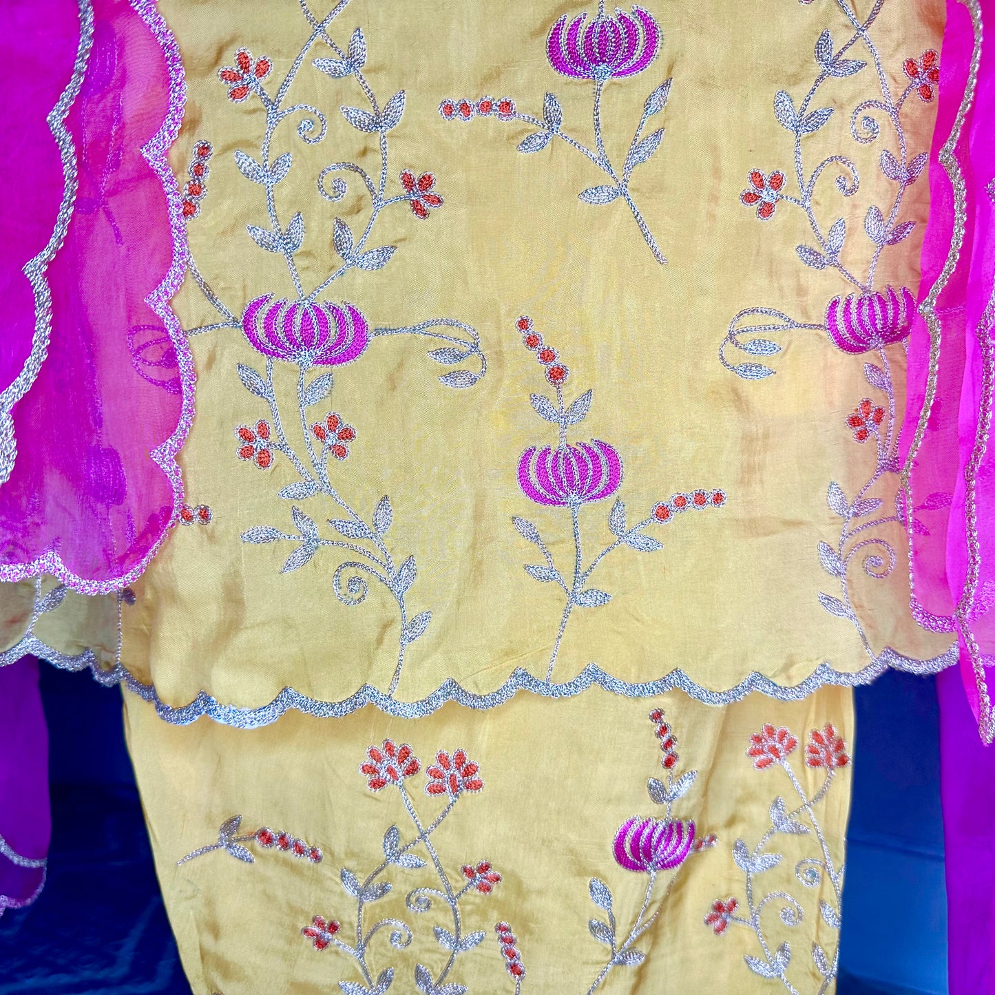 Semi Crepe intricate Aari work Semi Formal/Party wear Stitched Suit