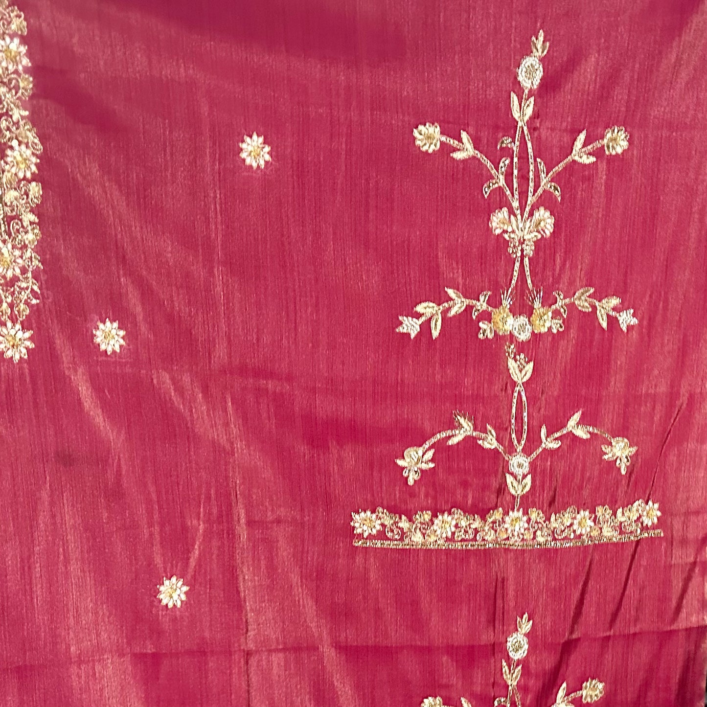 Red/Maroon pure tissue organza unstitched Party wear suit