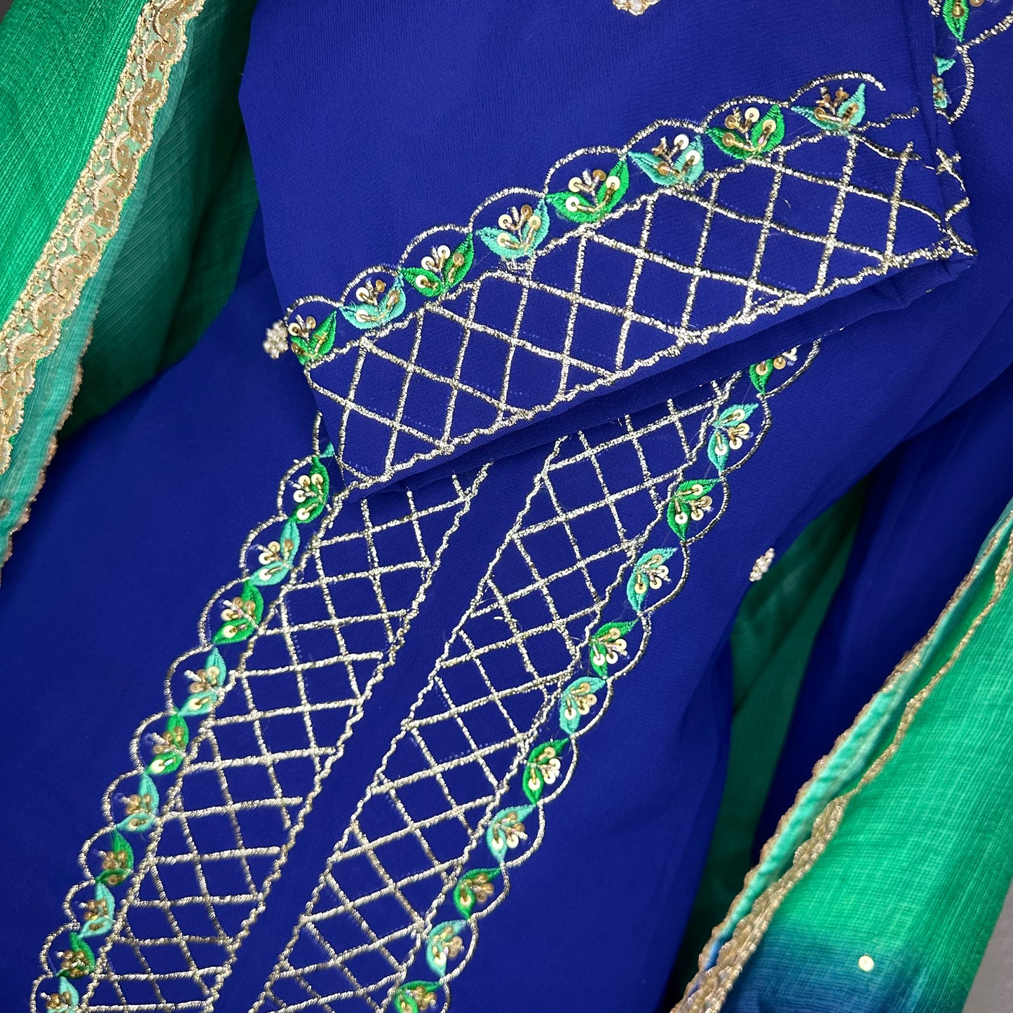 Royal Blue Georgette full handwork Formal/Party wear Stitched Suit