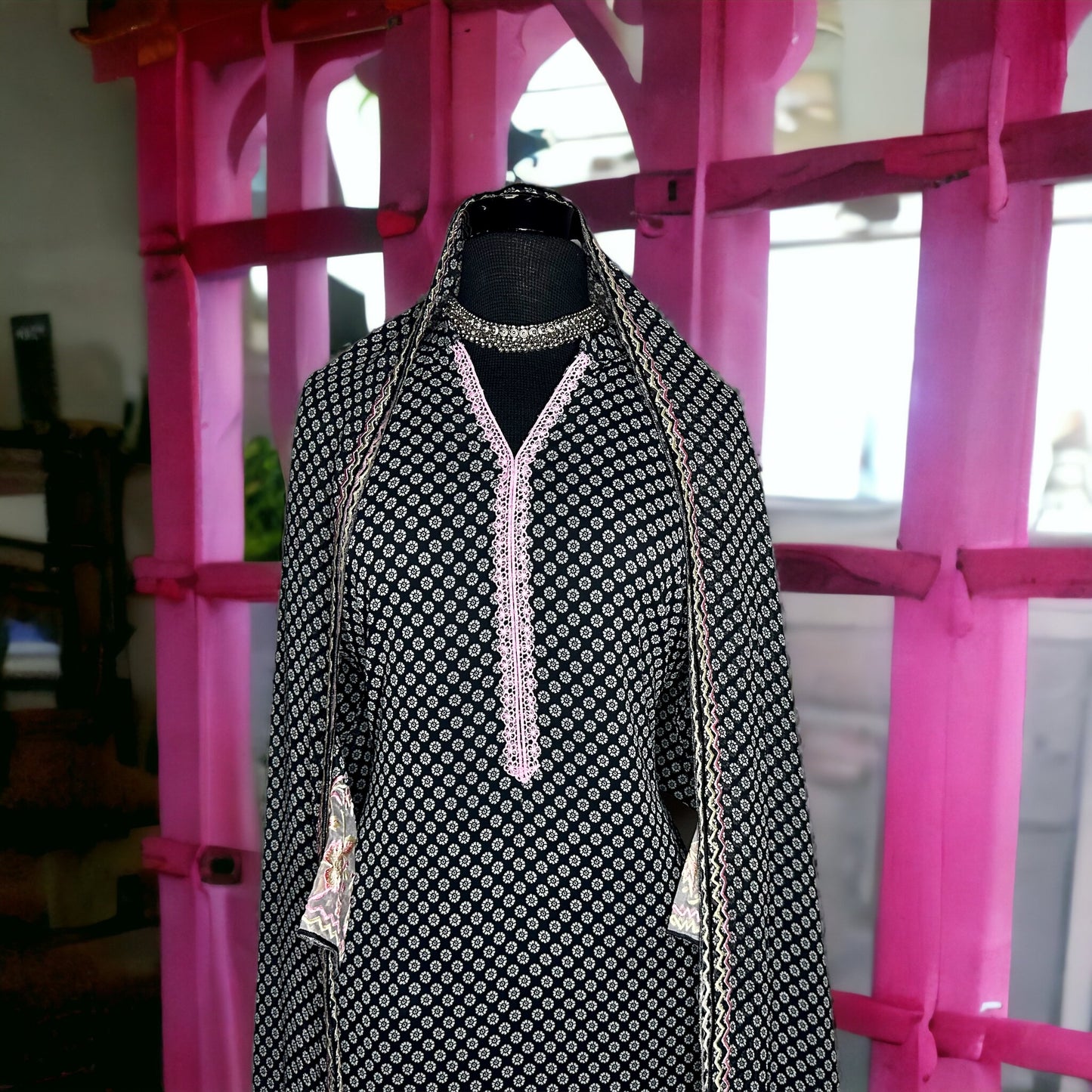 Black printed pure Georgette Casual/Semi formal Stitched Suit