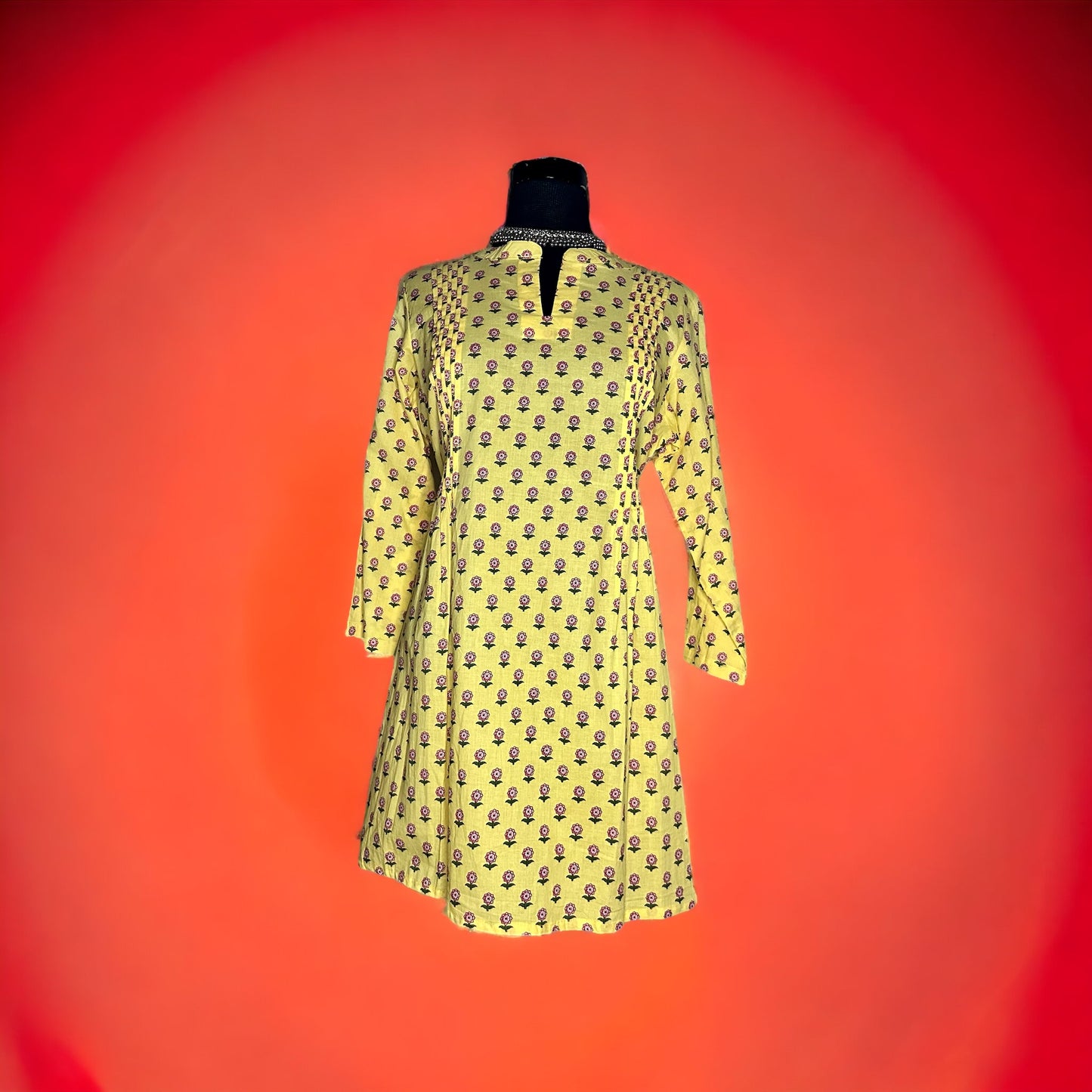 Yellow printed cotton A-Line Stitched Kurta