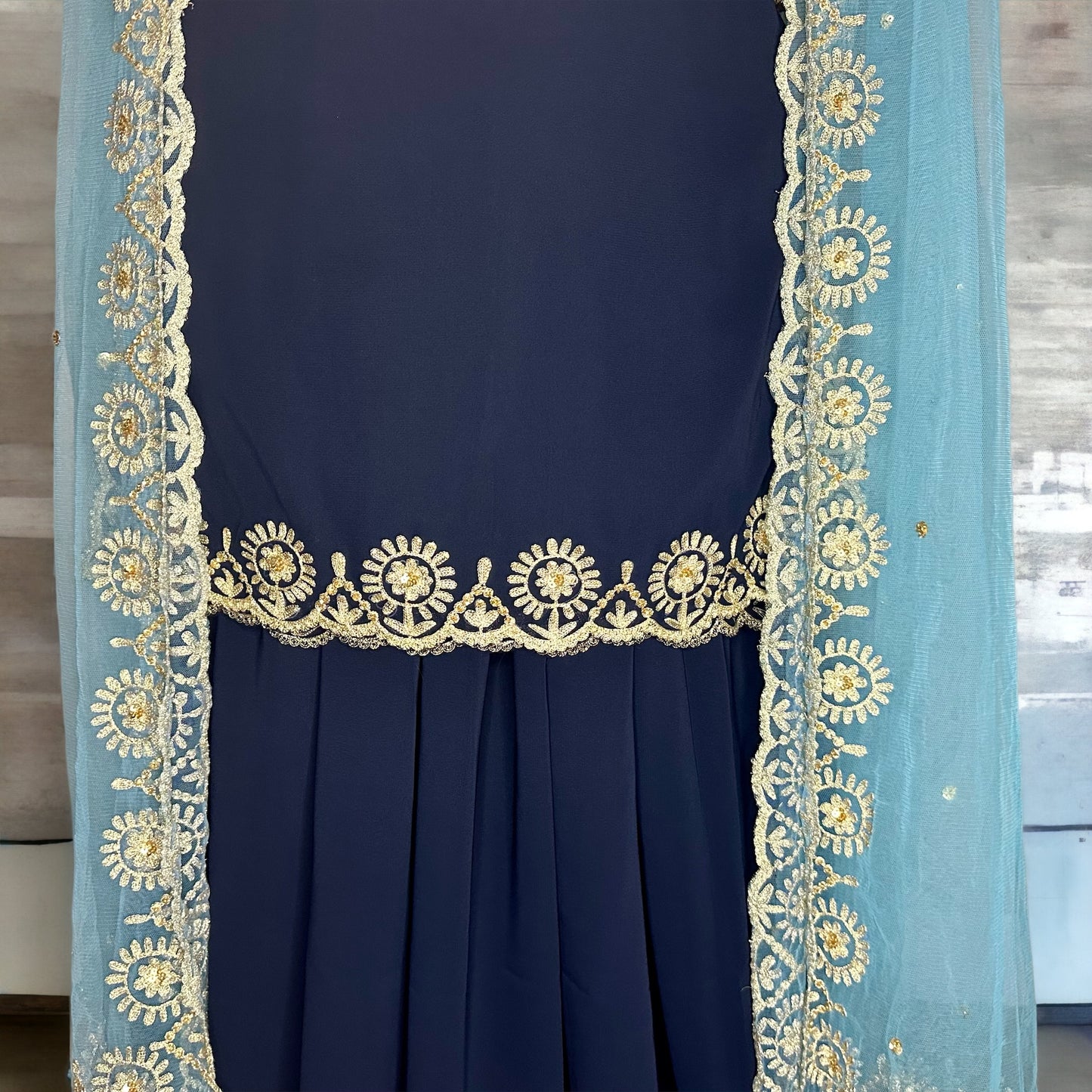 Navy Blue fully flared all over Aariwork lined and stitched Party wear/formal Lehnga