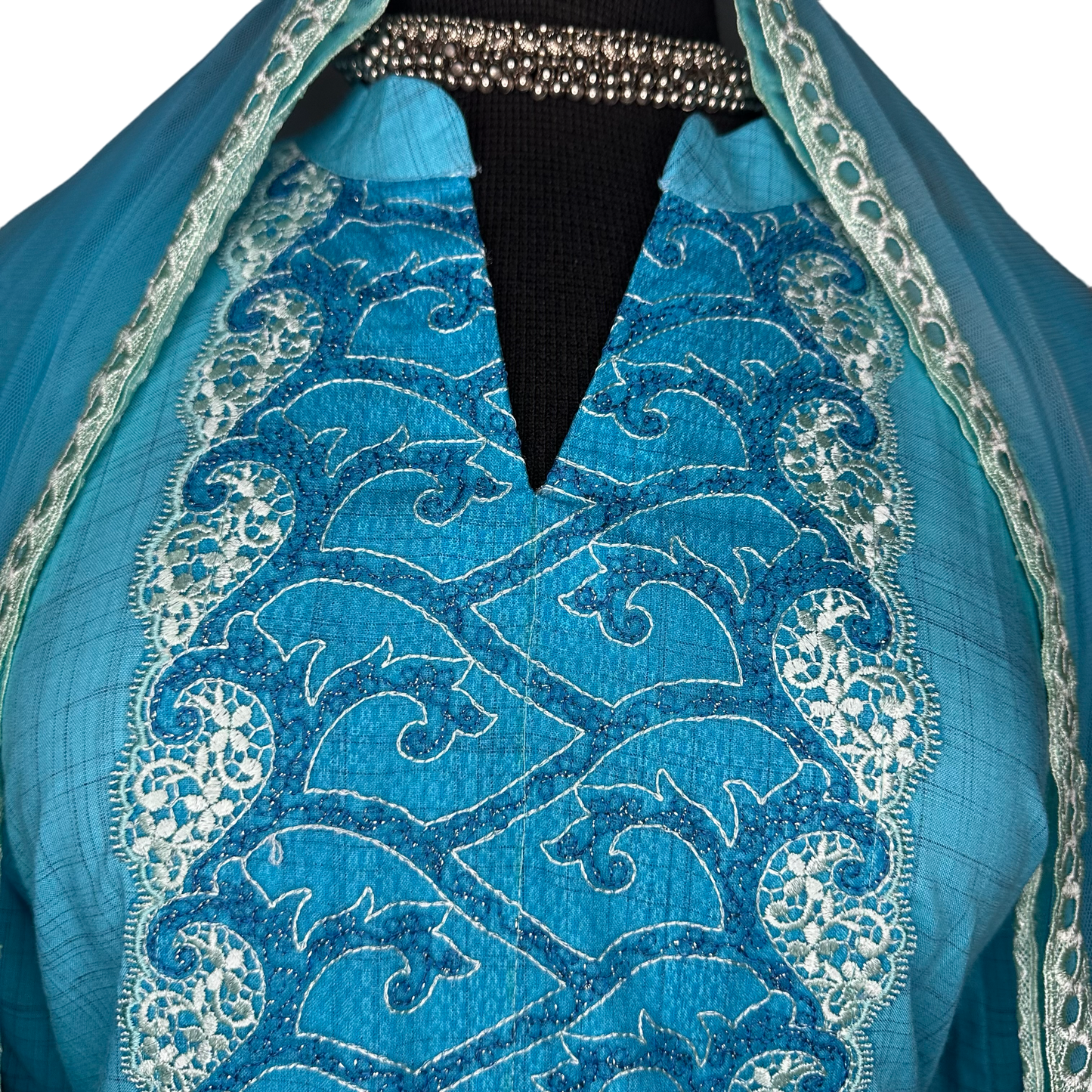 Blue Self Cotton Casual/Semi Formal Stitched Suit