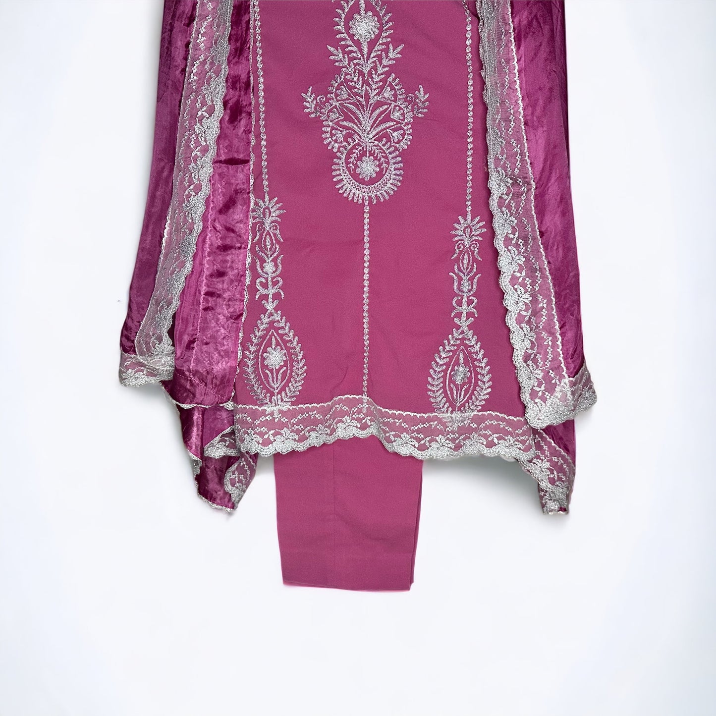 Pure Georgette onion pink suit Formal/Party wear Stitched Suit with Aariwork