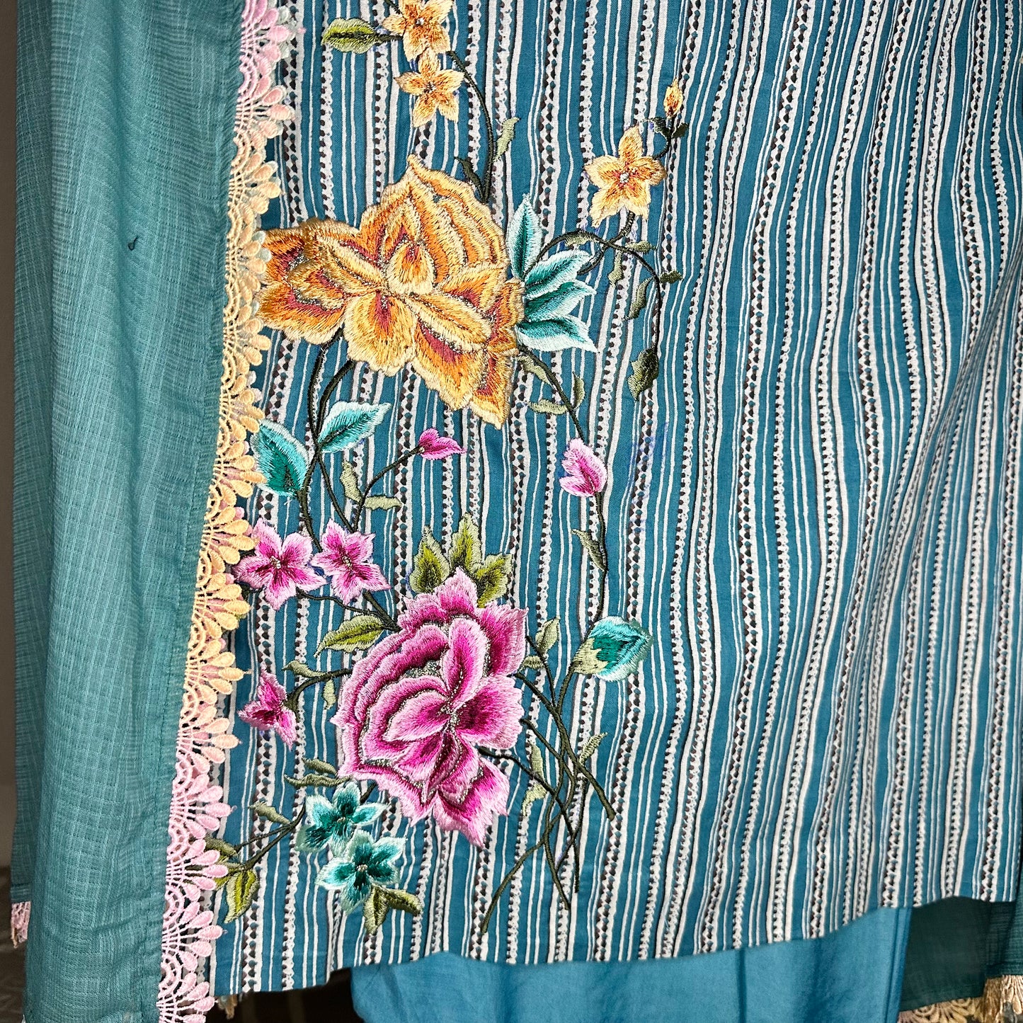 Blue Pure Cotton printed and embroidered casual/Semi formal Stitched Suit