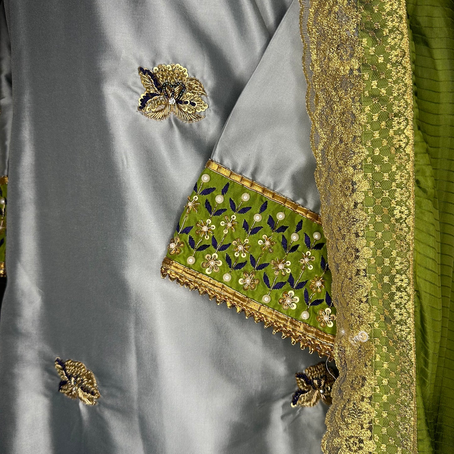 Pastel Blue pure Silk handwork Formal/Party wear fully Stitched Suit