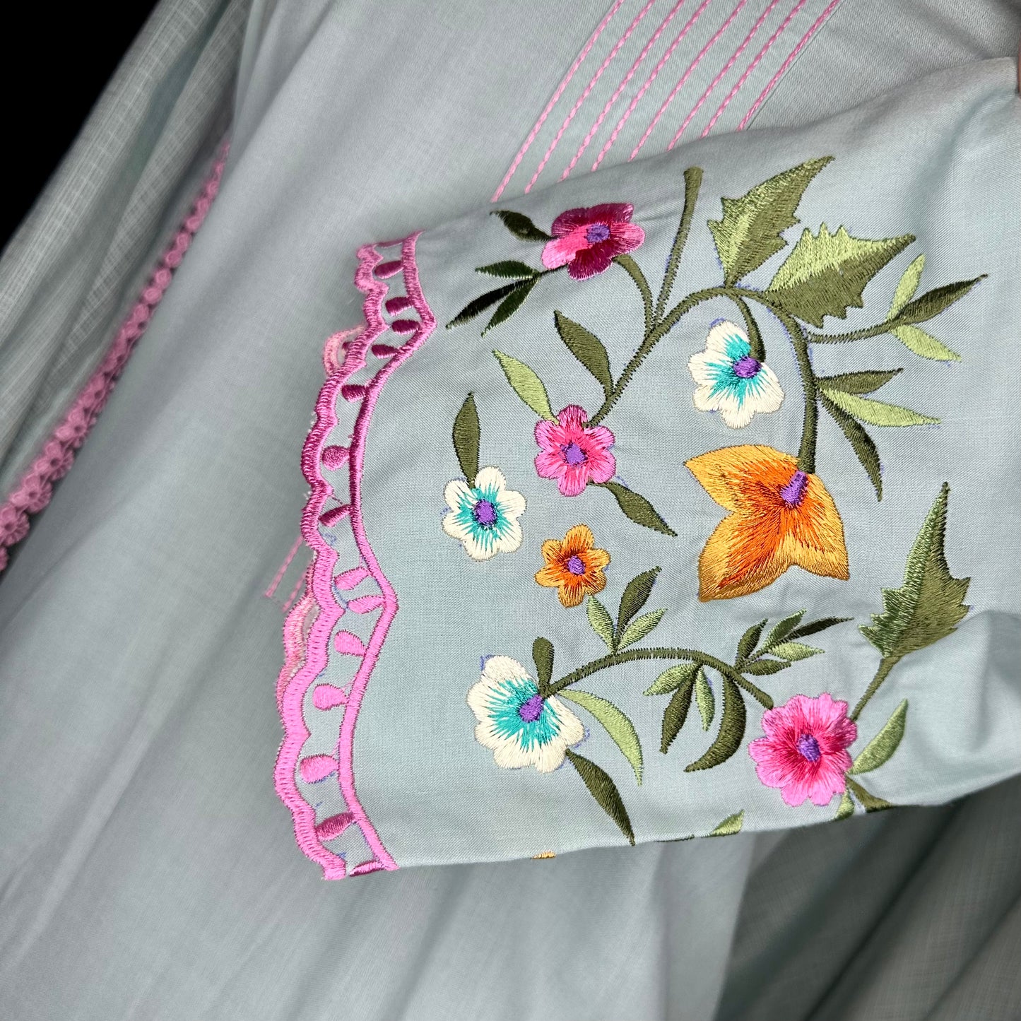 Baby blue cotton floral patchwork and embroidered Semi formal/casual Stitched Suit