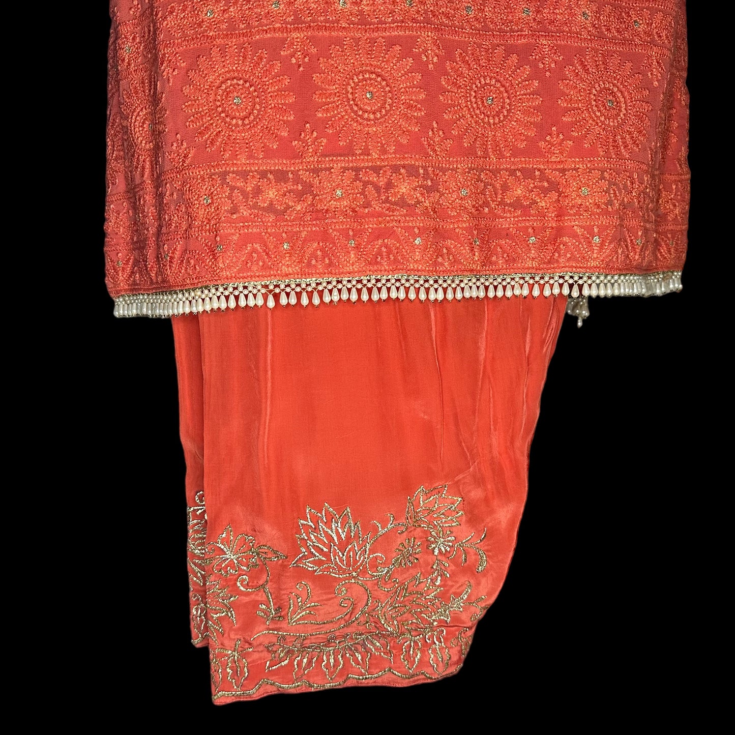 Orange/Coral Lucknawi Semi formal/Partywear Stitched Georgette Suit