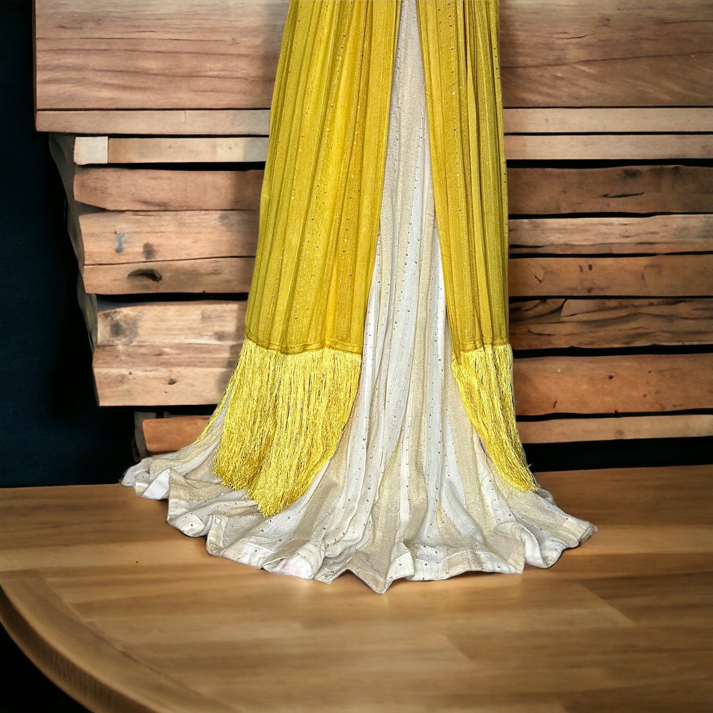 Mustard Yellow Shimmer Georgette sequence fabric cocktail/party wear dress