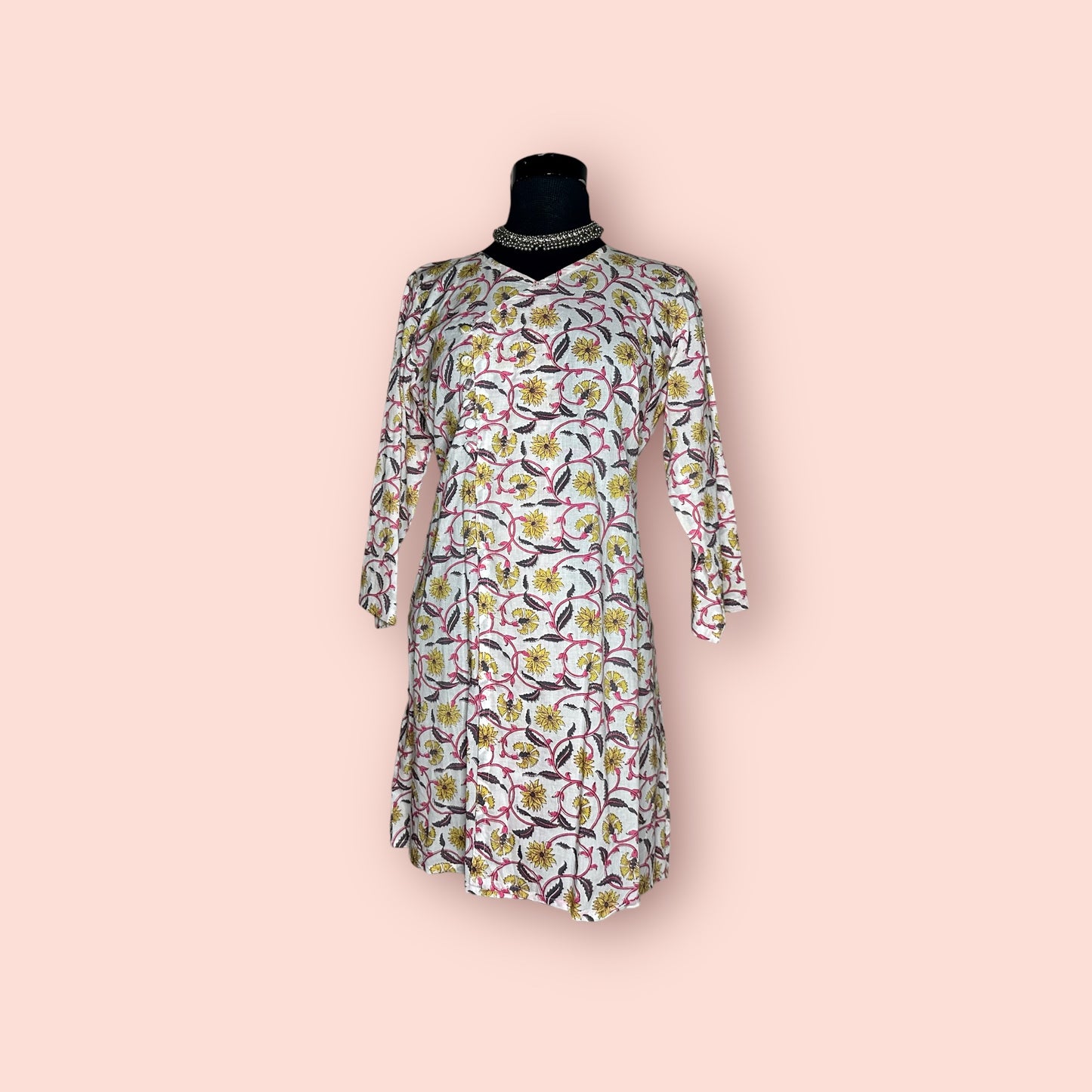 Beautiful pure cotton printed Angrakha style white stitched kurta