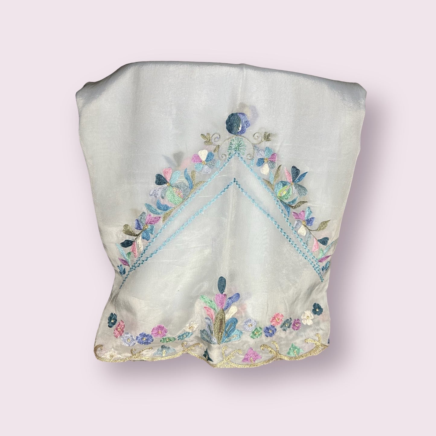 Pastel Blue pure crepe Dori handwork angrakha style unstitched Partywear/formal Unstitched Suit