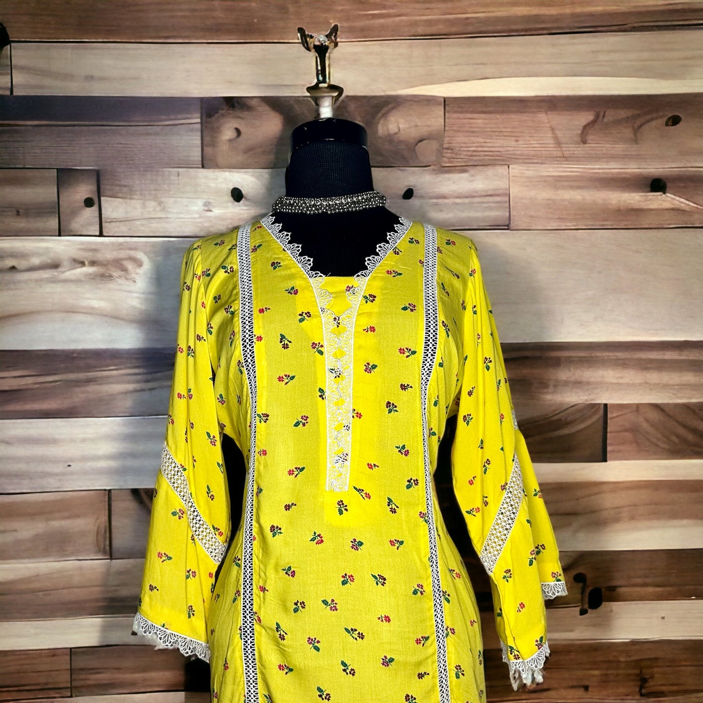 Yellow rayon cotton printed Stitched Kurta