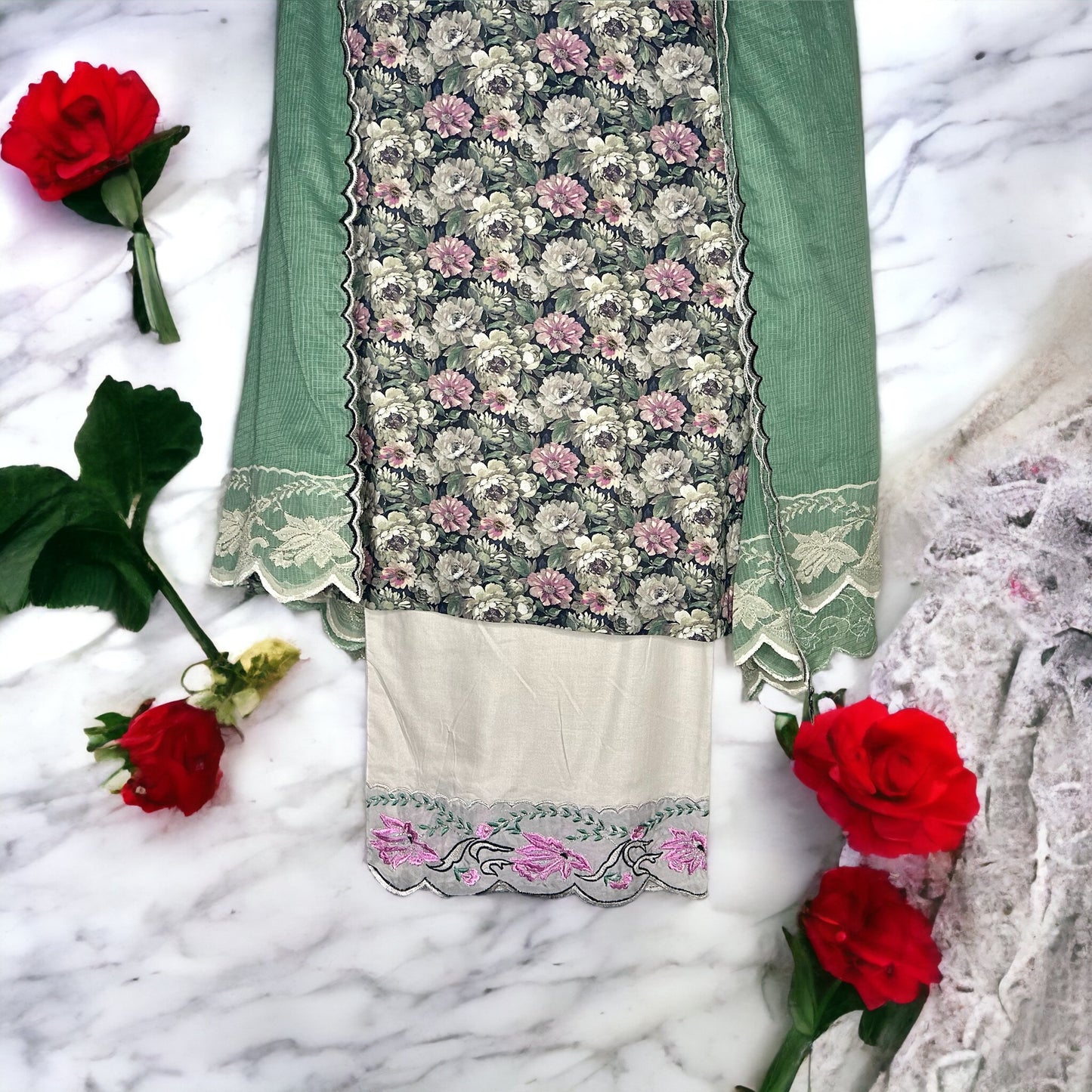 Beautifully designed printed cotton casual/Semi formal stitched suit