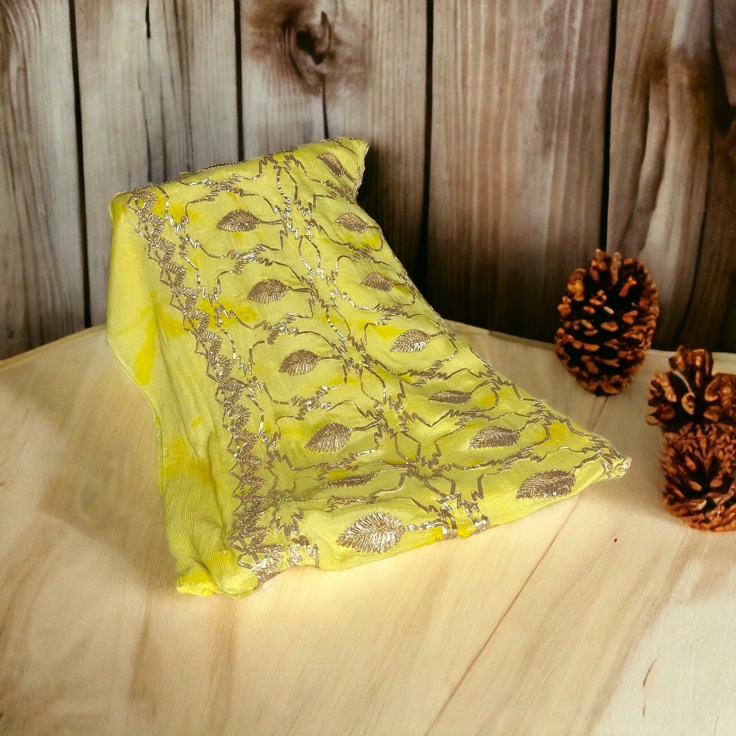 Yellow Tie and Dyed pure Chiffon gotta pattiwork Dupatta