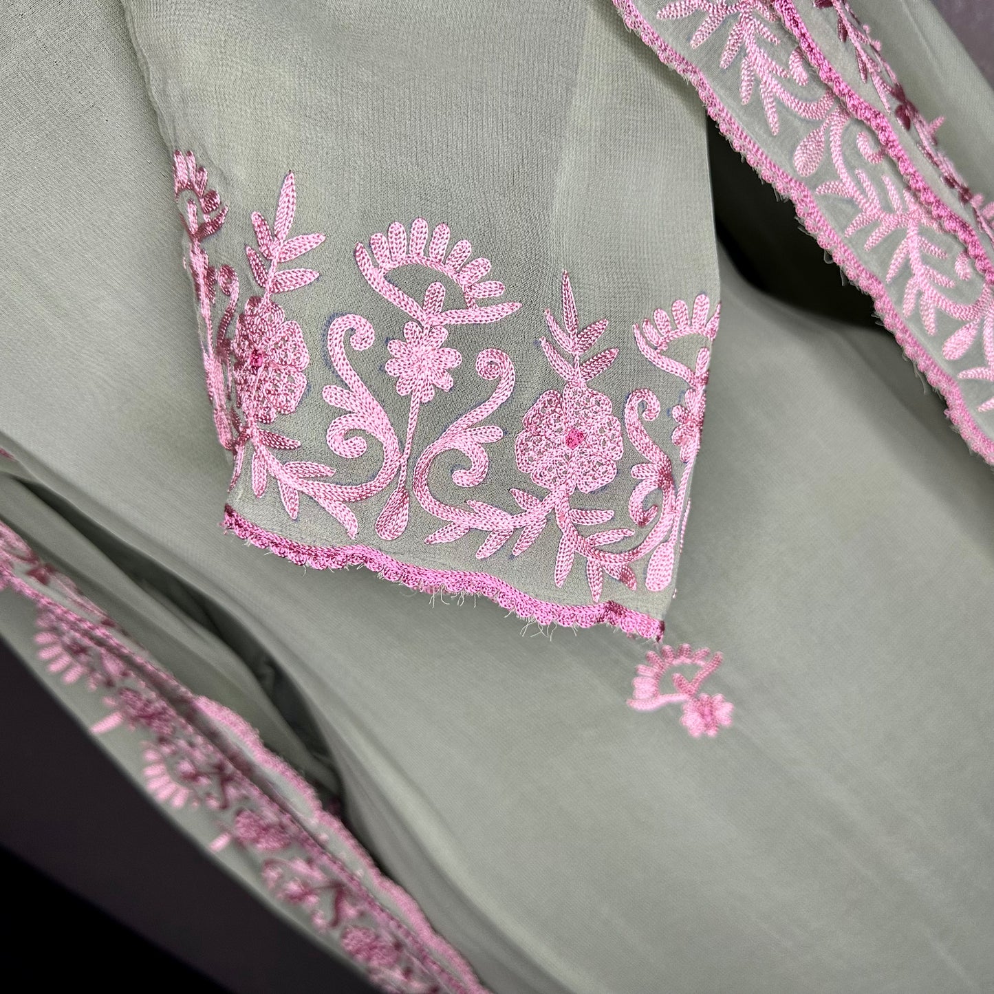 Pastel Green/Pista all over pure Georgette Doriya embroidered party wear/Formal Stitched Suit