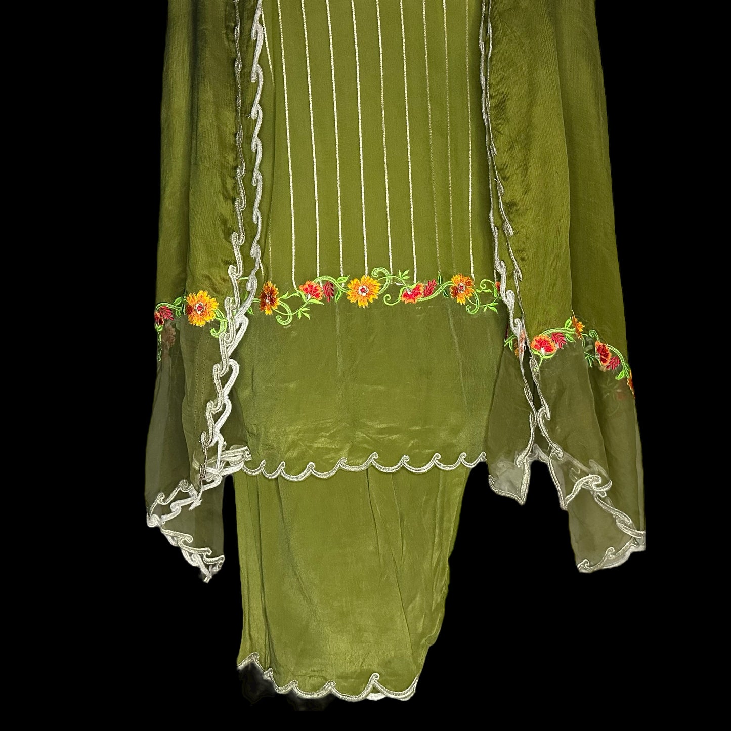 Mehndi Green Pure Georgette Self line Formal/Semi Formal Wear Stitched Suit