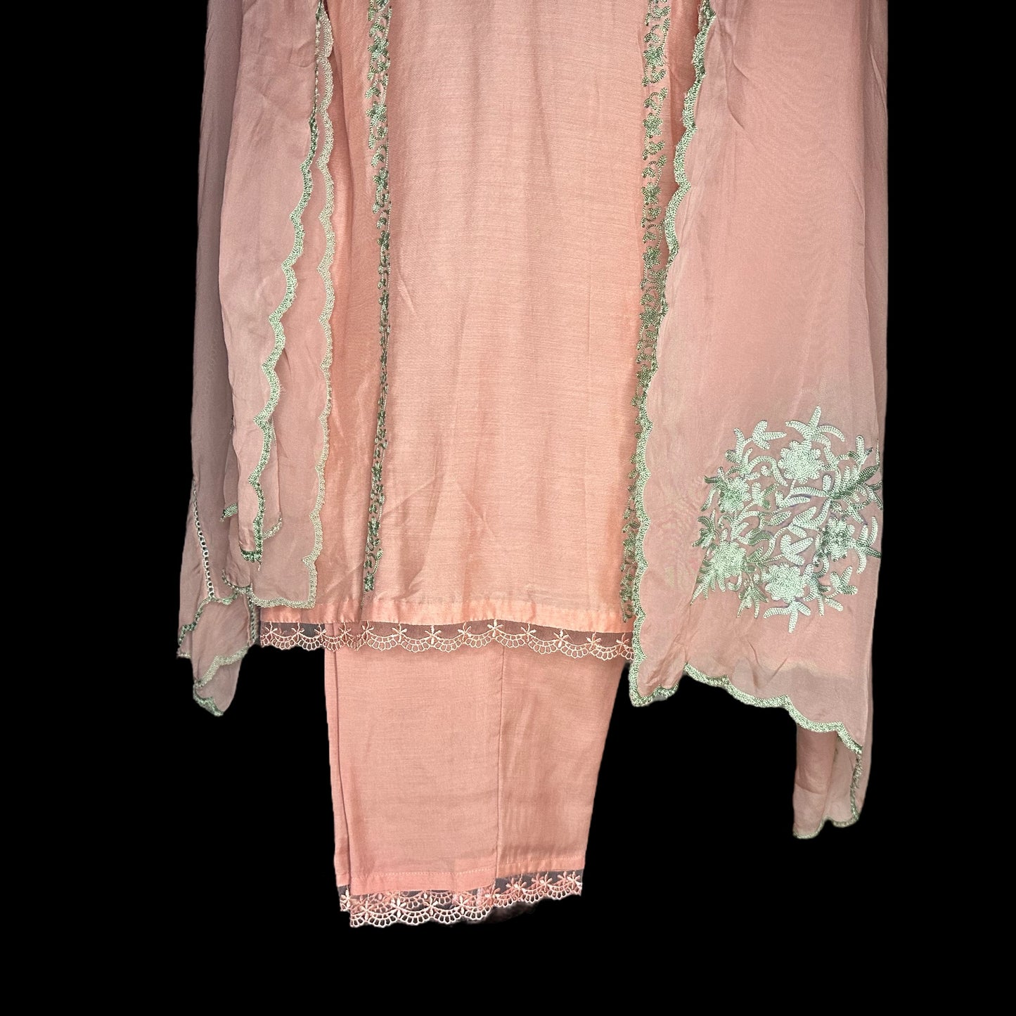 Peach Rayon Cotton intricate Doriwork Stitched Semi Formal Suit