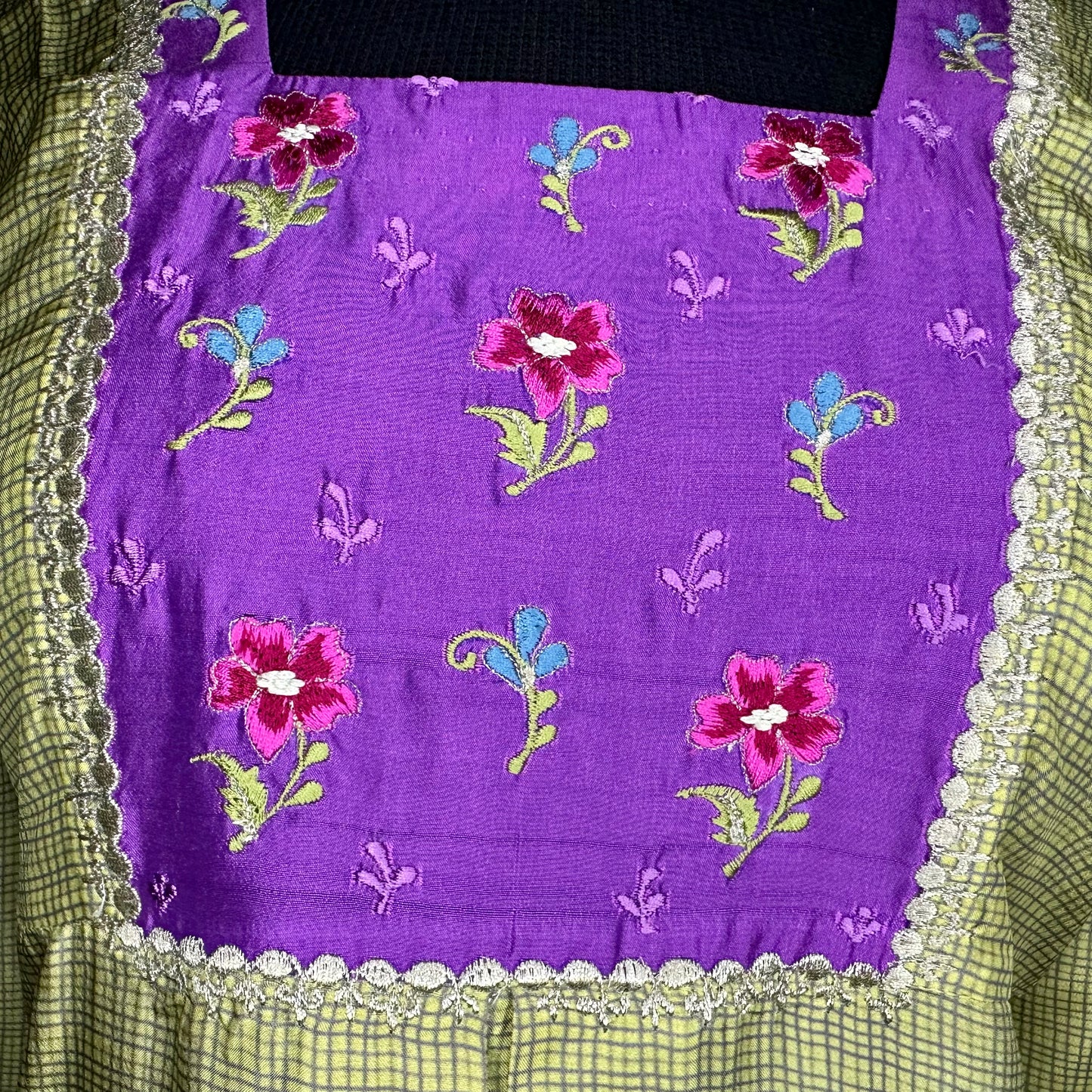 Lime green Silk designed with embroidered insertions Casual stitched Kurta