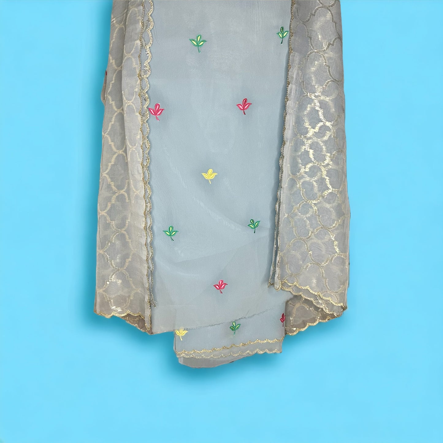 Pastel Blue Georgette Embroidered Unstitched Semi formal/Party wear Suit