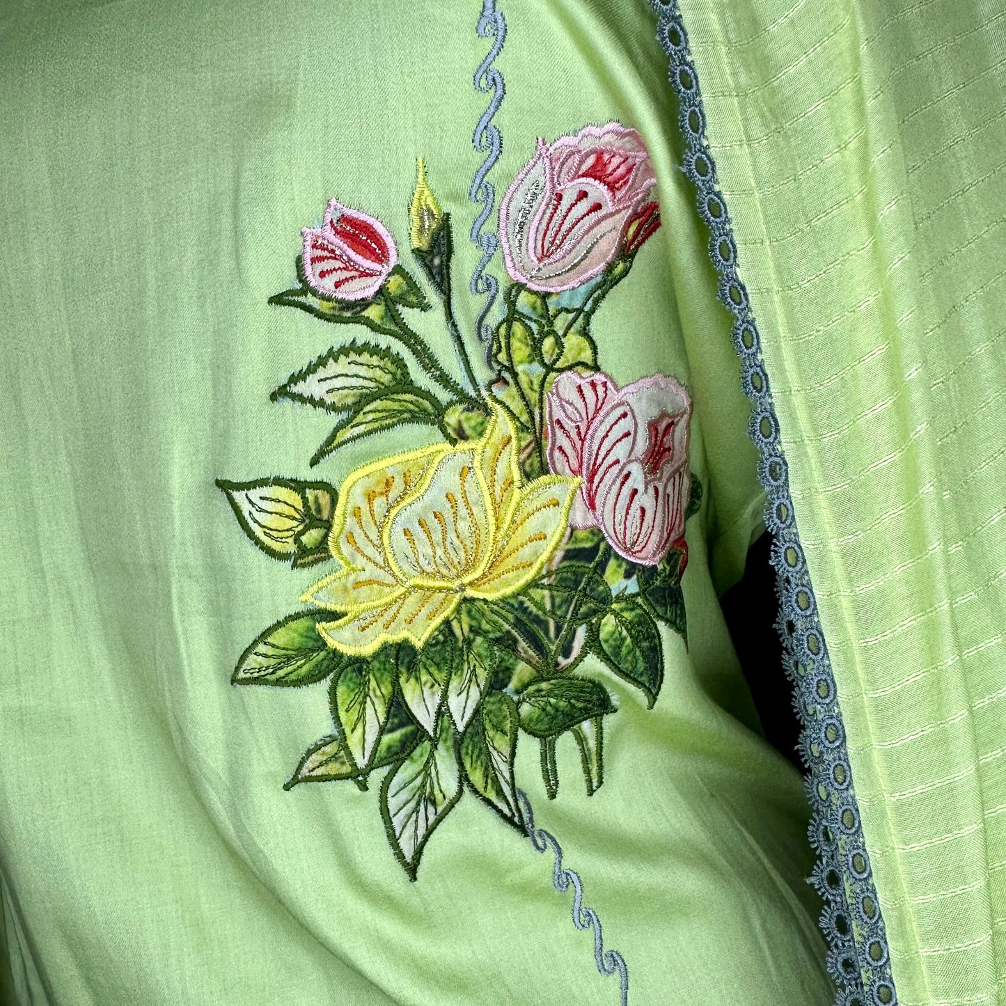 Pista green glazed cotton patchwork casual/semi formal Stitched Suit