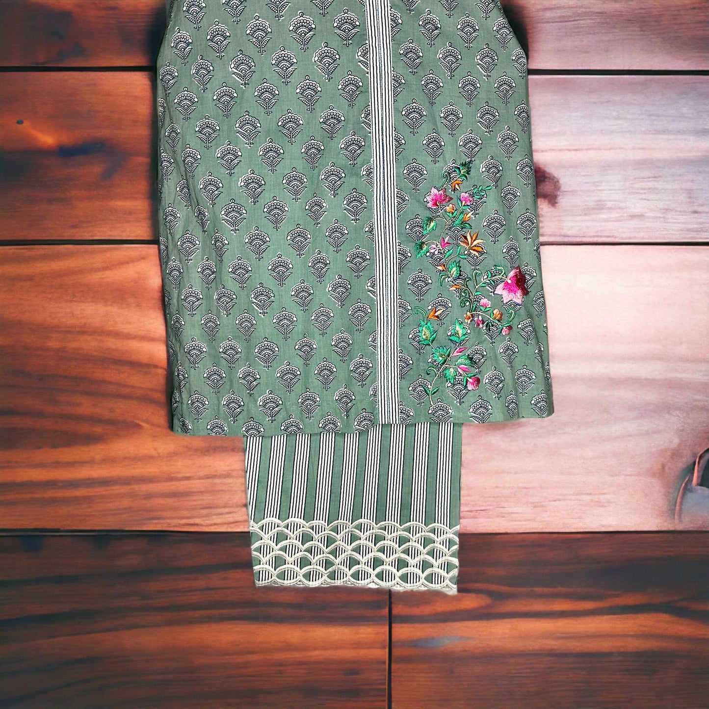 Pastel Green printed stitched kurta set