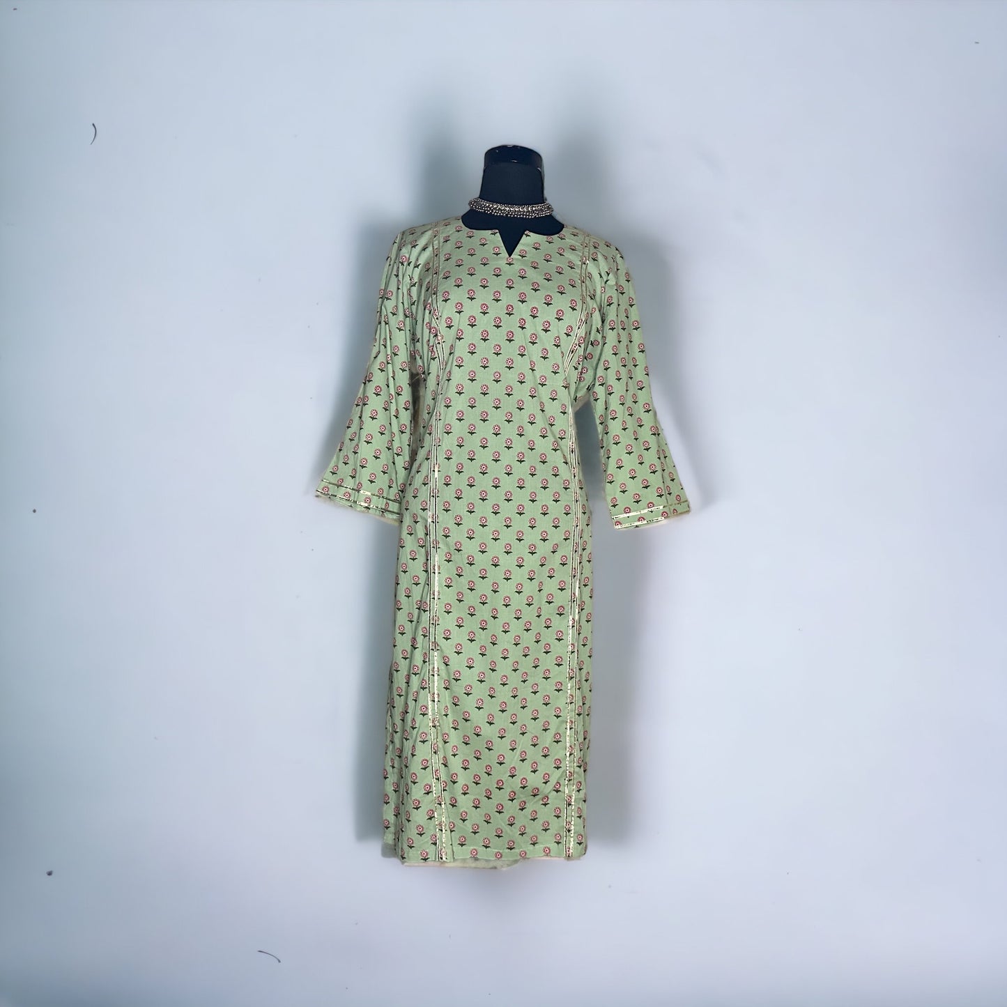 Pista Green printed cotton designed with elegant gotta lacing stitched kurta