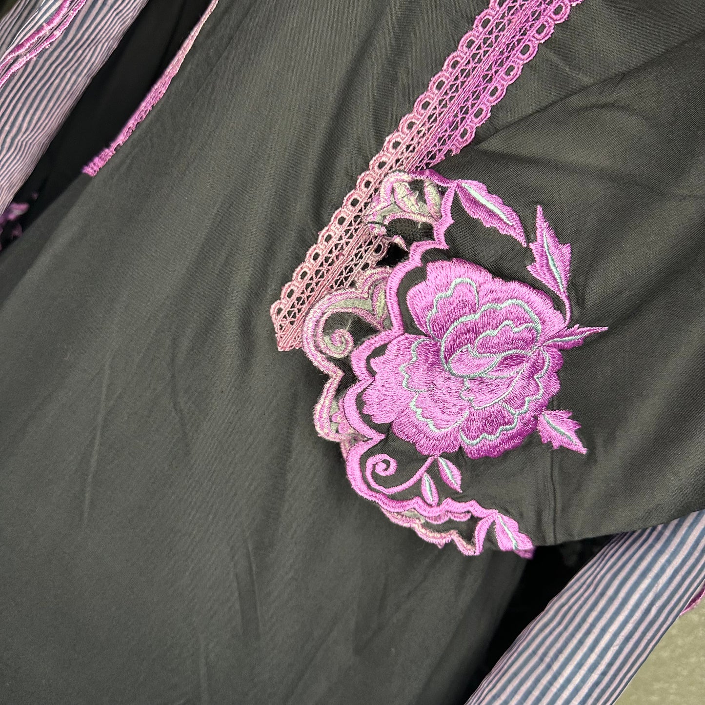 Black cotton beautifully embroidered ghera, sleeves Casual/Semi formal Stitched Suit