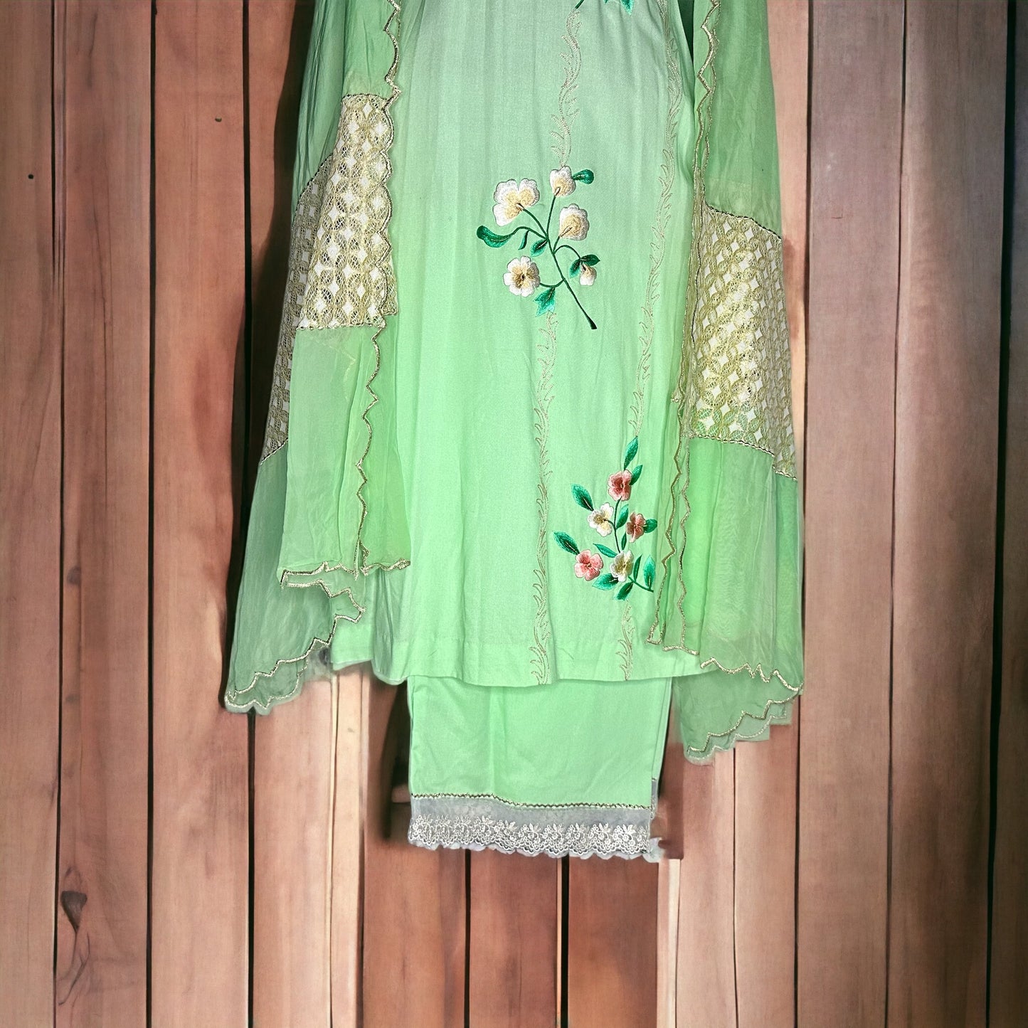 Pista green beatifully embroidered rayon cotton Semi formal/Party wear Stitched Suit