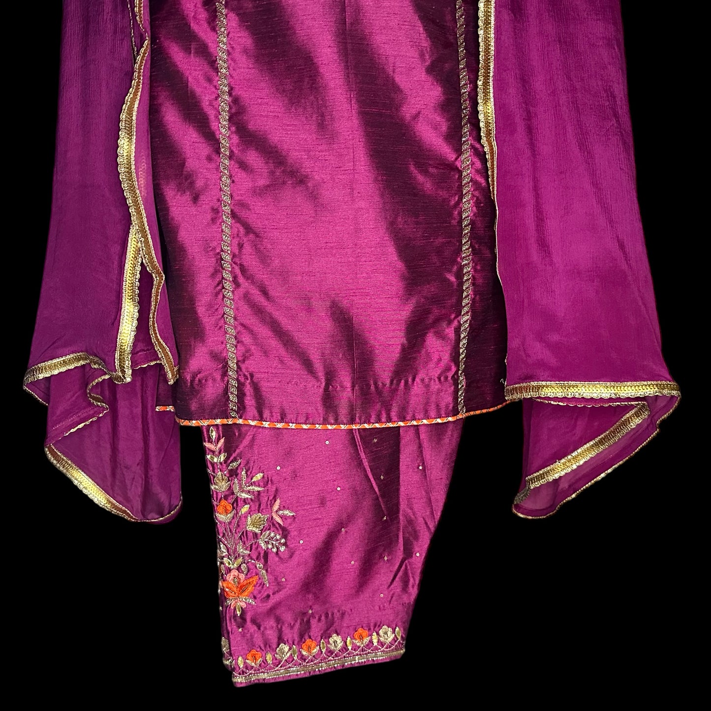 Pure Raw Silk Purple Fully Handwork Partywear Stitched Suit