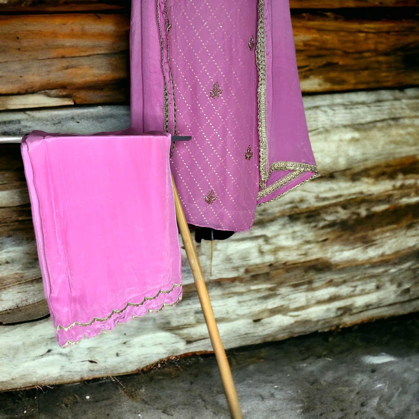 2 tone pink pure self Georgette hand embroidered party wear formal unstitched Suit