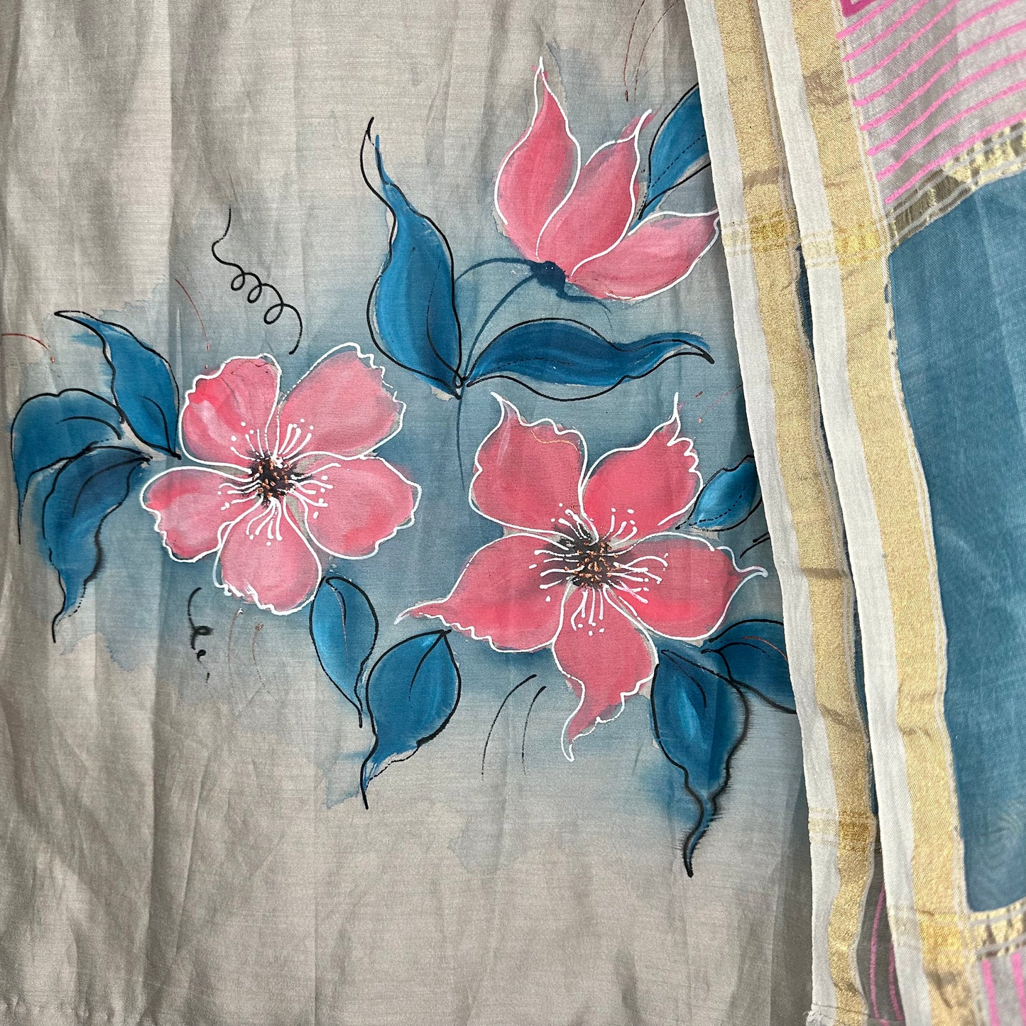 Grey pure glazes cotton hand painted and Stencil painted Semi formal/Casual Stitched Suit