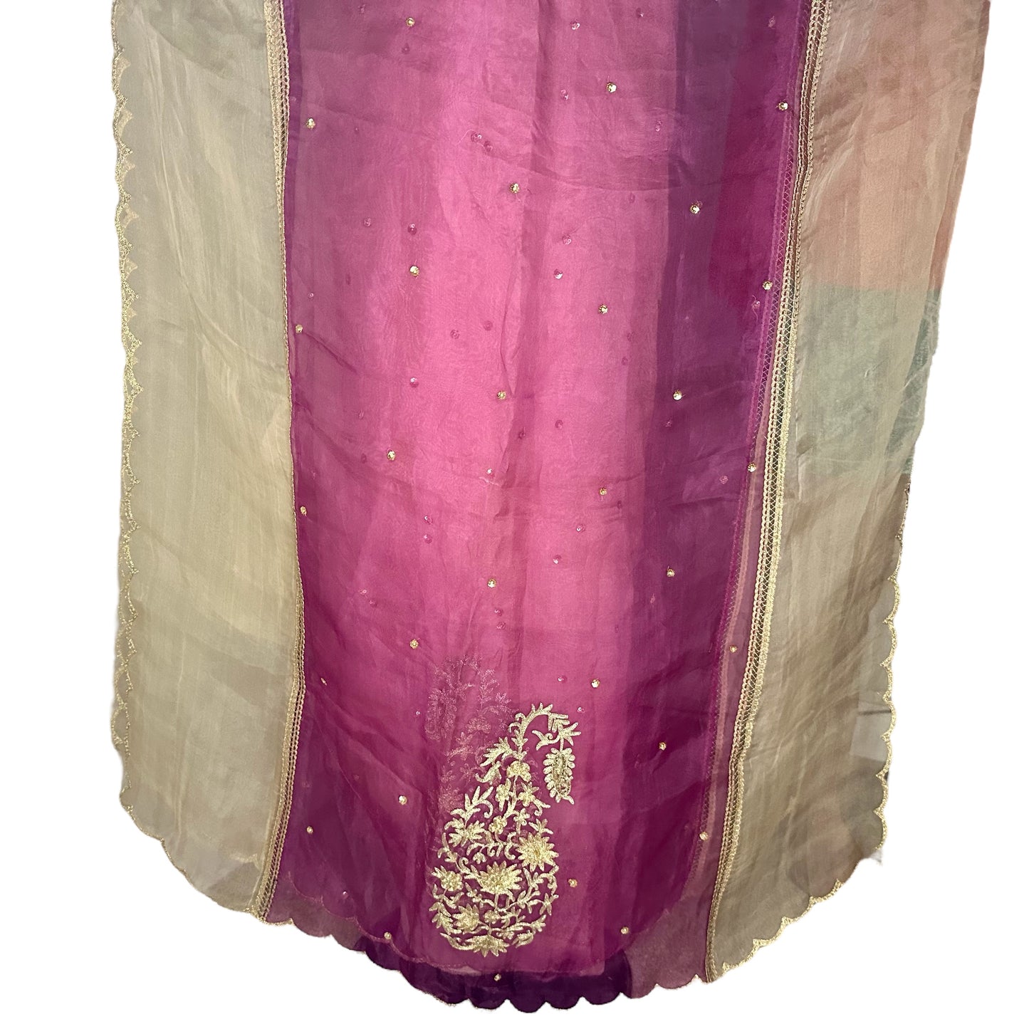 Off white Beige pure shimmer organza hand embroidered formal/Party wear unstitched Suit